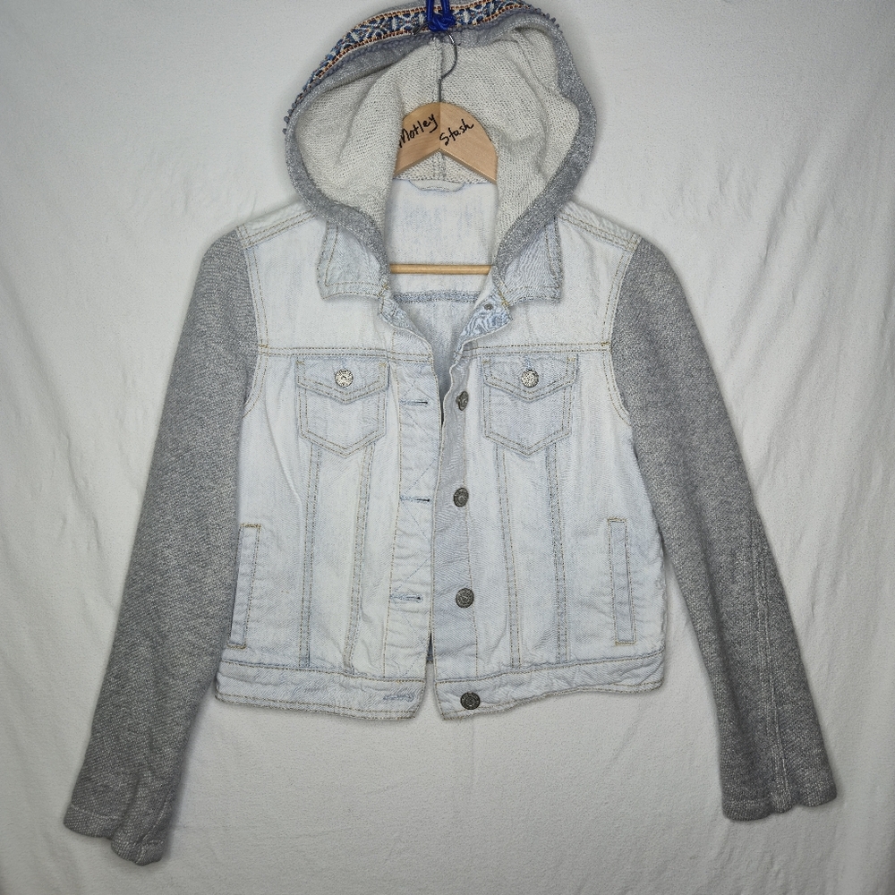 Aeropostale Ladies Denim And Knit Sleeve Hoodie Jacket Size Large